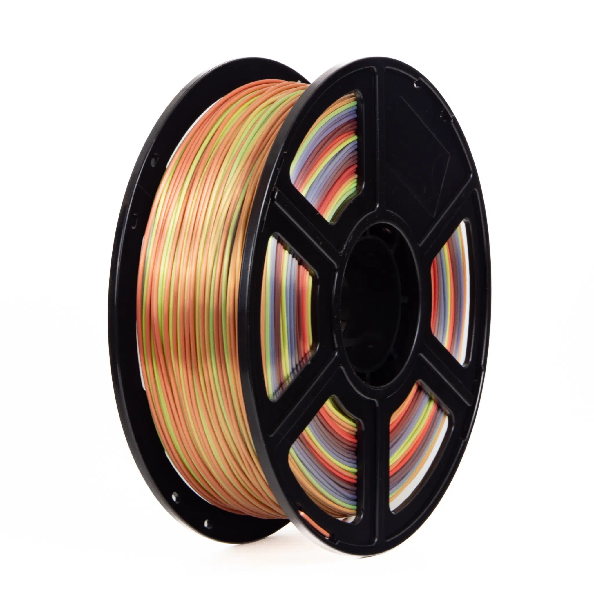 A 1.5 kg spool of rainbow silk PLA filament with a glossy colour gradient